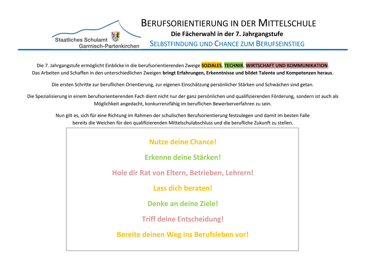 Berufsorientierung in der Mittelschule